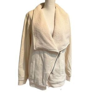 Blank NYC Waterfall Faux Shearling Collar Cotton Sweater Medium